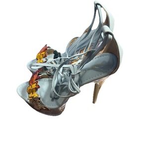 Chase Chloe Shoes Womens 9 Blue Lace up Butterfly Clear Platform 5" Heel Sandals